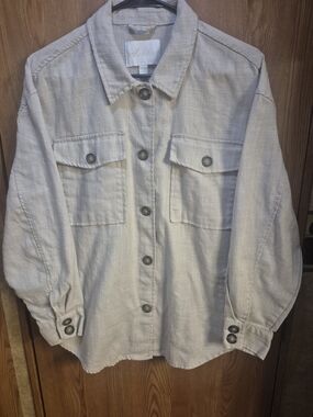 Ahley Casual Button-Front Utility Jacket - Cream. Box 48L